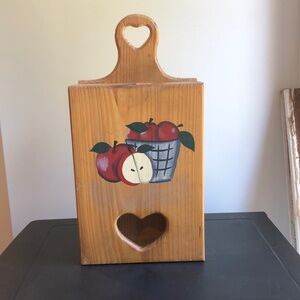 Vtg Wooden Apple Recycle Box Plastic Bags Wall Decor 1997 ABC Distributing Inc